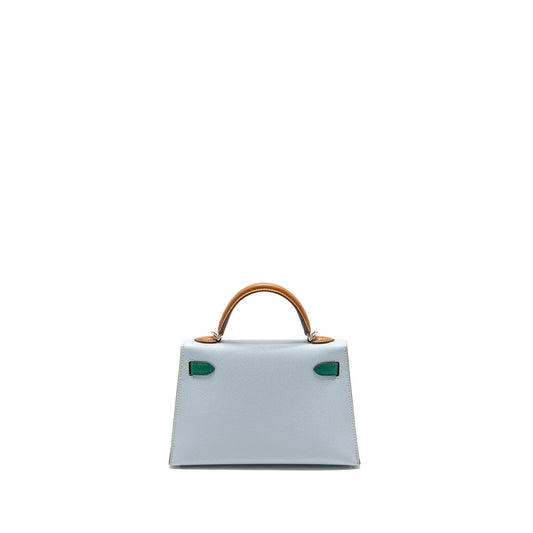 HS MINI KELLY EPSOM BLEU BRUME/VERT JADE/GOLD SHW