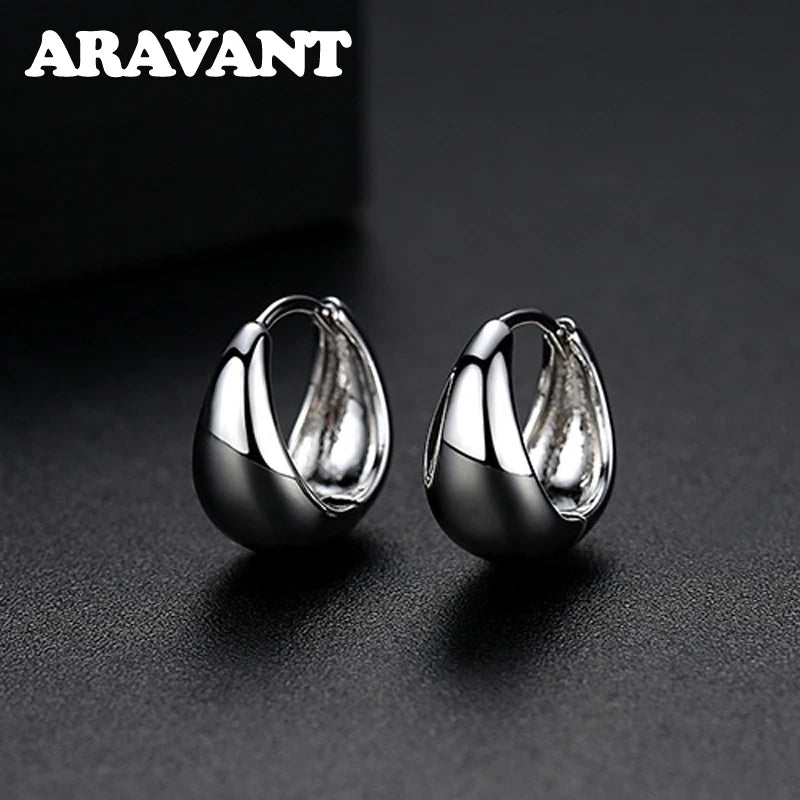 925 Silver 14mm 18K Gold Egg Hoop Earring For Women Fashion Jewelry