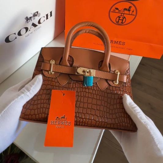 Petit Sac à Main Femme – Marron Élégant à Effet Crocodile