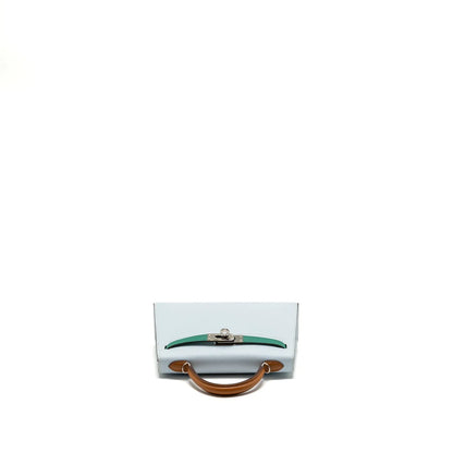 HS MINI KELLY EPSOM BLEU BRUME/VERT JADE/GOLD SHW