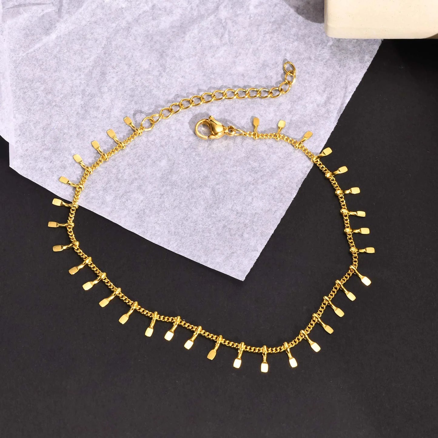 Full-gloss Disc Tassel Anklet for Women Stainless Steel Gold Color  Minimalist Anklets Daily Beach Holiday Jewelry New Trend