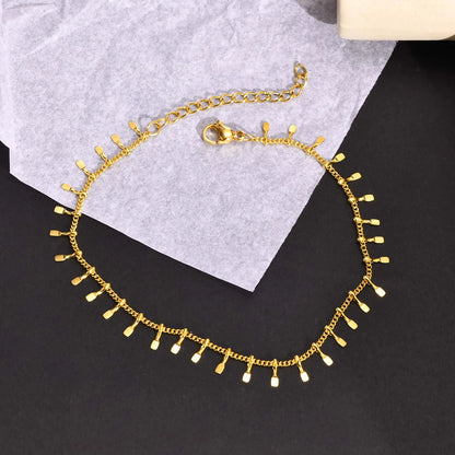 Full-gloss Disc Tassel Anklet for Women Stainless Steel Gold Color  Minimalist Anklets Daily Beach Holiday Jewelry New Trend