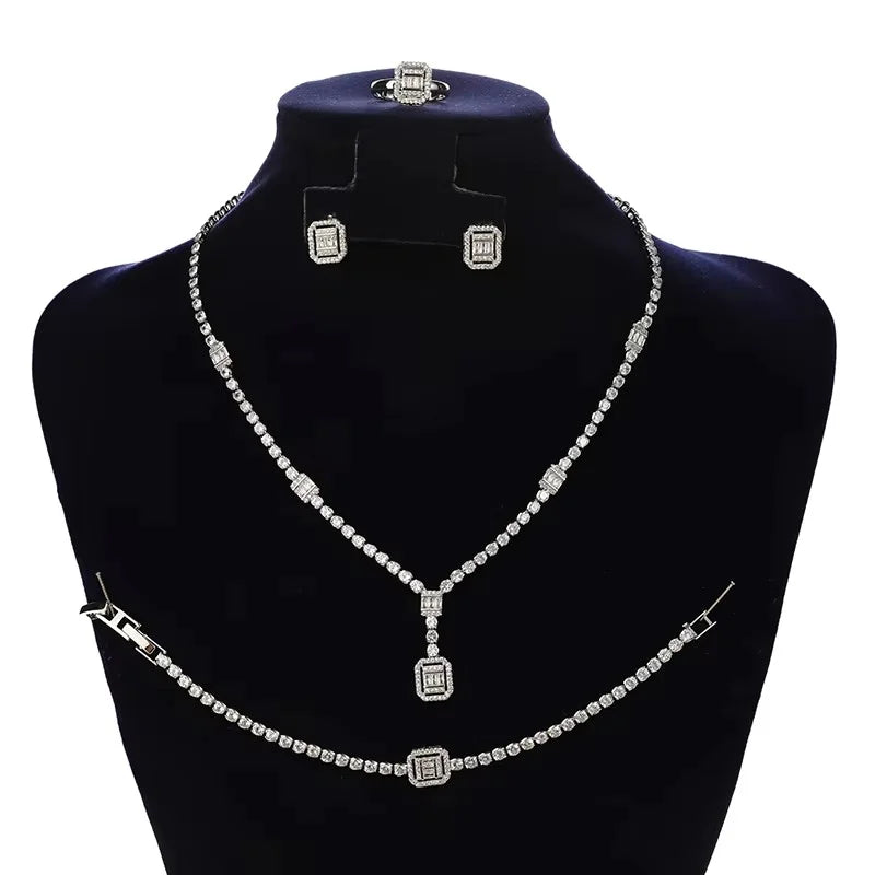 Jewelry Set HADIYANA Vintage Luxurious Women Cubic Zirconia Jewelry Sets Necklace Bracelet Earrings And Rings BN8985 Party Gifts