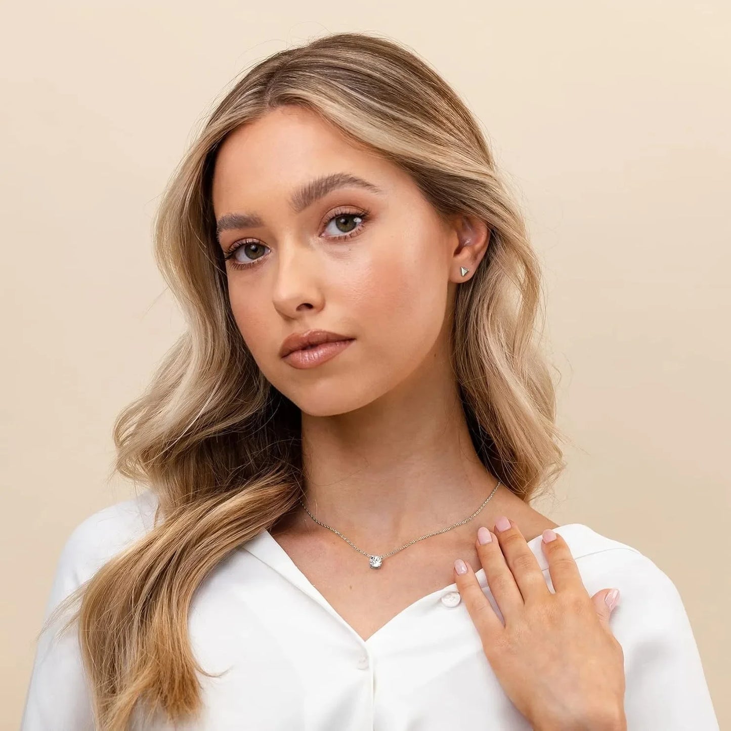 14K Gold Plated Silver Plated Crystal Solitaire 1.5 Carat (7.3mm) Cubic Zirconia Dainty Choker Necklace Gold Necklaces for Women