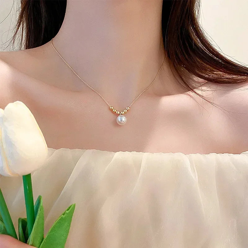 Europe and America Fashion Gold Color Stainless Steel Water Drop Tassel Pendant Necklace for Women Clavicle Chain Paty Jewelry