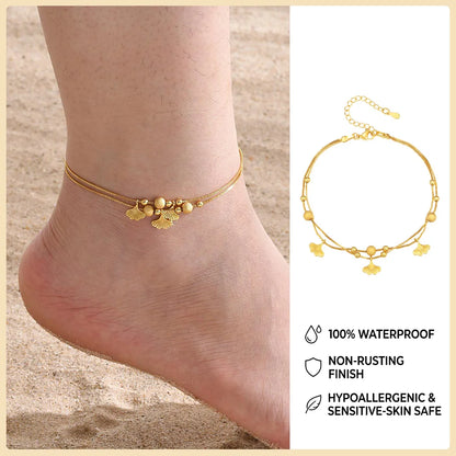 Ball Anklet Bracelet Stainless Steel Non-tarnish Waterproof Adjustable Beach Bead Cuban Link Summer Boho Foot Jewelry for Women