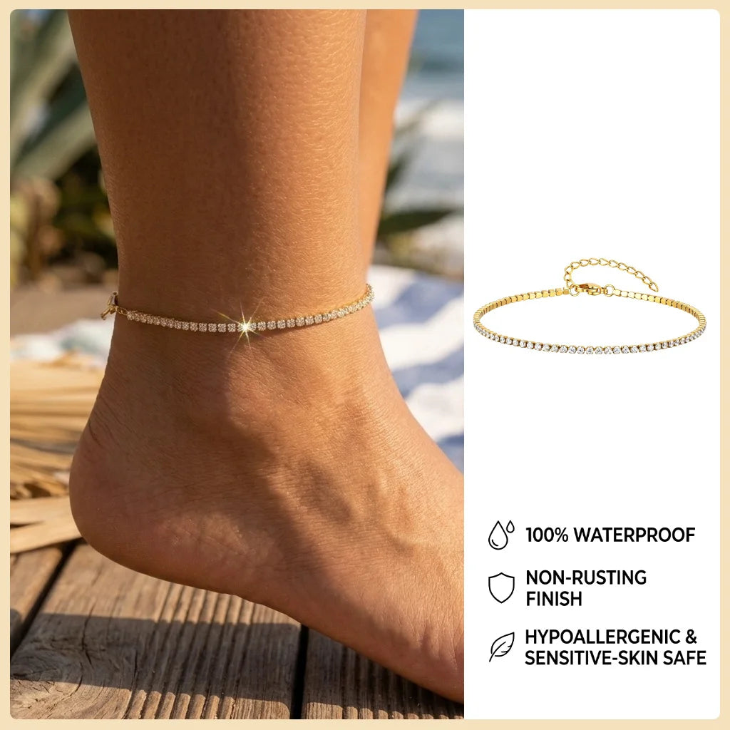 Ball Anklet Bracelet Stainless Steel Non-tarnish Waterproof Adjustable Beach Bead Cuban Link Summer Boho Foot Jewelry for Women
