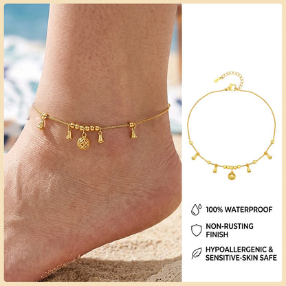 Ball Anklet Bracelet Stainless Steel Non-tarnish Waterproof Adjustable Beach Bead Cuban Link Summer Boho Foot Jewelry for Women