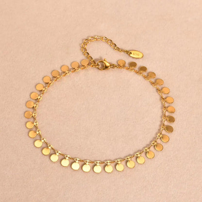 Full-gloss Disc Tassel Anklet for Women Stainless Steel Gold Color  Minimalist Anklets Daily Beach Holiday Jewelry New Trend
