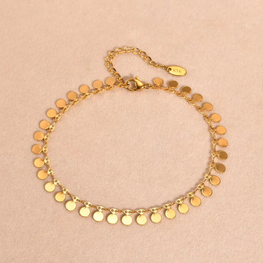 Full-gloss Disc Tassel Anklet for Women Stainless Steel Gold Color  Minimalist Anklets Daily Beach Holiday Jewelry New Trend