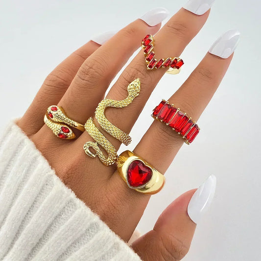 Vintage Gold Color Love Heart Butterfly Metal Rings Set for Women Simple  Assembly Rings Paty Jewelry Gift Accessries
