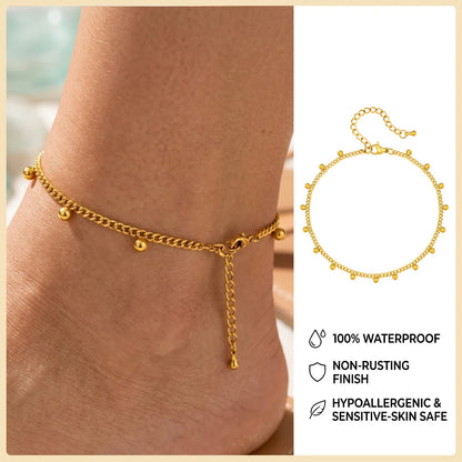 Ball Anklet Bracelet Stainless Steel Non-tarnish Waterproof Adjustable Beach Bead Cuban Link Summer Boho Foot Jewelry for Women
