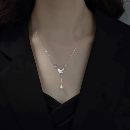 Europe and America Fashion Gold Color Stainless Steel Water Drop Tassel Pendant Necklace for Women Clavicle Chain Paty Jewelry