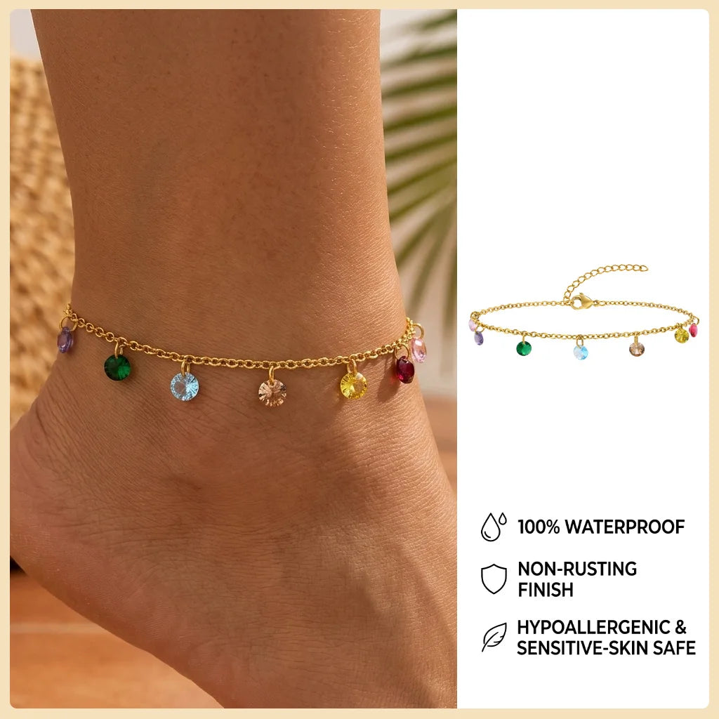 Ball Anklet Bracelet Stainless Steel Non-tarnish Waterproof Adjustable Beach Bead Cuban Link Summer Boho Foot Jewelry for Women