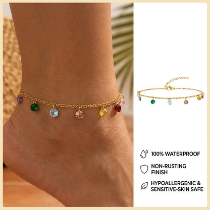 Ball Anklet Bracelet Stainless Steel Non-tarnish Waterproof Adjustable Beach Bead Cuban Link Summer Boho Foot Jewelry for Women