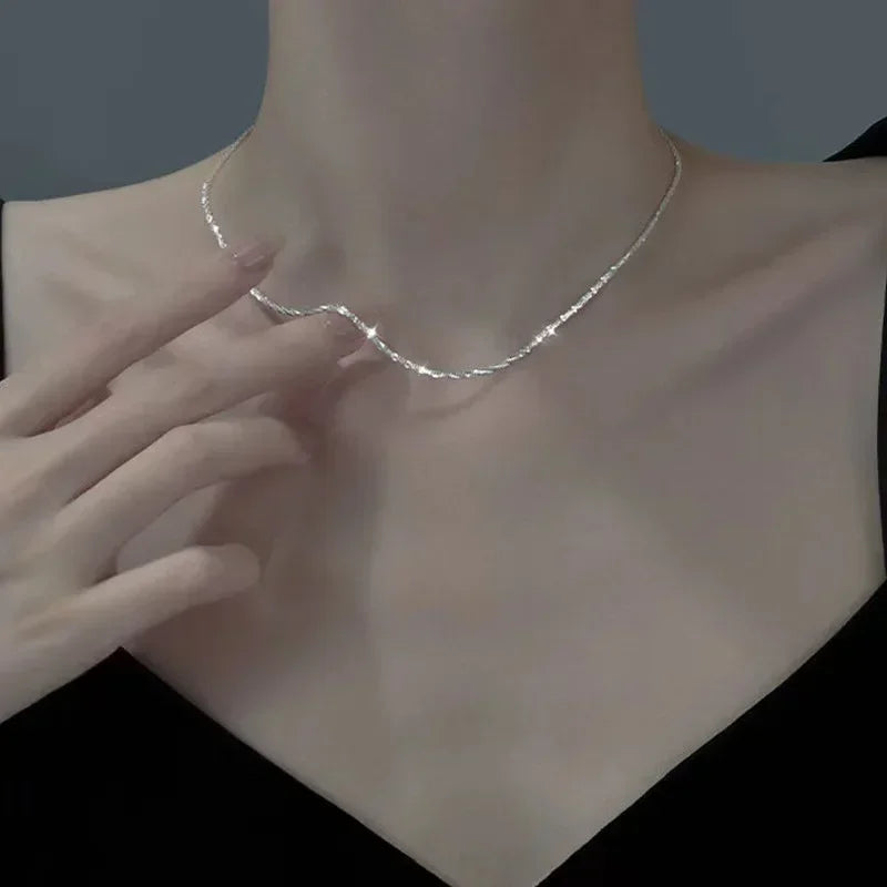 Europe and America Fashion Gold Color Stainless Steel Water Drop Tassel Pendant Necklace for Women Clavicle Chain Paty Jewelry