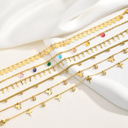 Full-gloss Disc Tassel Anklet for Women Stainless Steel Gold Color  Minimalist Anklets Daily Beach Holiday Jewelry New Trend