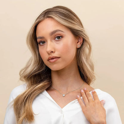 14K Gold Plated Silver Plated Crystal Solitaire 1.5 Carat (7.3mm) Cubic Zirconia Dainty Choker Necklace Gold Necklaces for Women