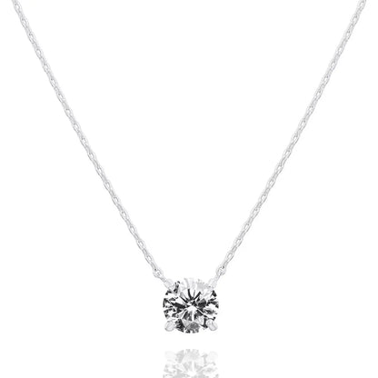 14K Gold Plated Silver Plated Crystal Solitaire 1.5 Carat (7.3mm) Cubic Zirconia Dainty Choker Necklace Gold Necklaces for Women