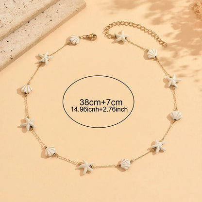 Stainless Steel Starfish Shell Choker Necklace Boho Beach Summer Vacation Jewelry for Women Daily Casual Wear