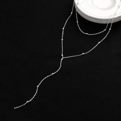 Gold Necklace for Women 14k Gold Plated/Silver Y-Shaped Pendant Necklace Layered Beaded Chain Drop Necklaces For Women Gift