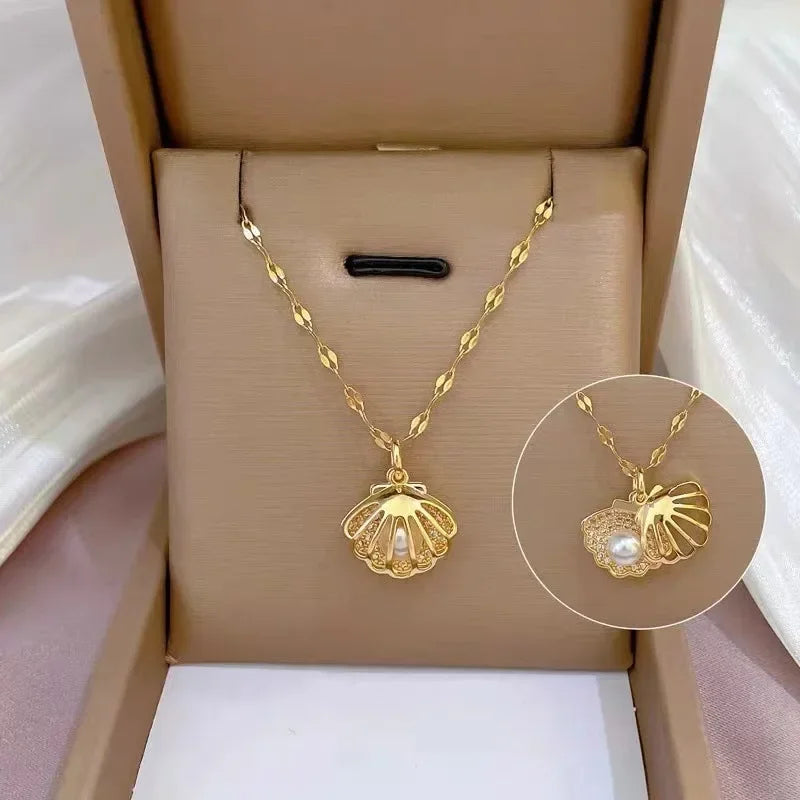 Europe and America Fashion Gold Color Stainless Steel Water Drop Tassel Pendant Necklace for Women Clavicle Chain Paty Jewelry