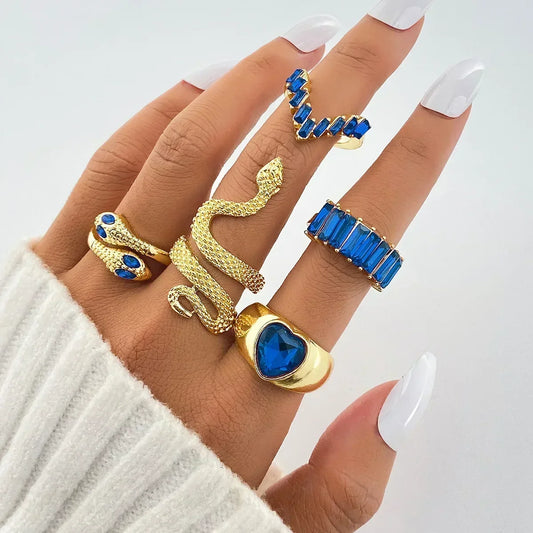 Vintage Gold Color Love Heart Butterfly Metal Rings Set for Women Simple  Assembly Rings Paty Jewelry Gift Accessries