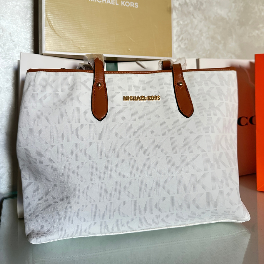 Grand Sac à Épaule Femme – Blanc & Camel, Style Élégant