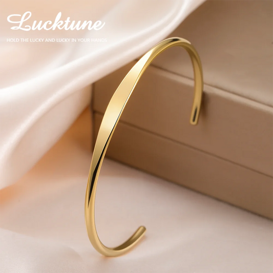 Lucktune Gold Color Plated Open Bangles Adjustable Stainless Steel Women's Hand Bracelets Fashion Minimalist Jewelry Party Gifts