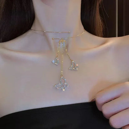 Europe and America Fashion Gold Color Stainless Steel Water Drop Tassel Pendant Necklace for Women Clavicle Chain Paty Jewelry