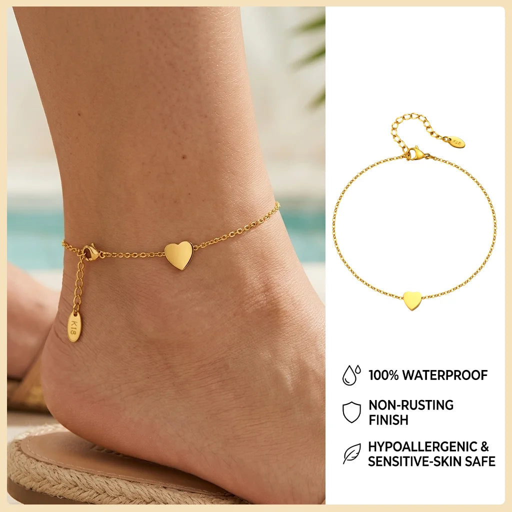 Ball Anklet Bracelet Stainless Steel Non-tarnish Waterproof Adjustable Beach Bead Cuban Link Summer Boho Foot Jewelry for Women
