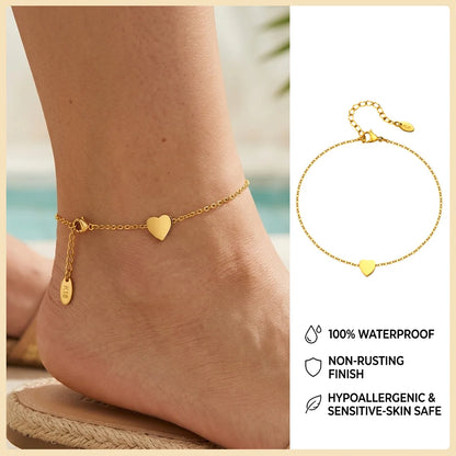 Ball Anklet Bracelet Stainless Steel Non-tarnish Waterproof Adjustable Beach Bead Cuban Link Summer Boho Foot Jewelry for Women