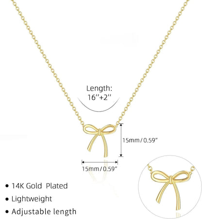 Gold Necklace for Women Bow Necklace Gold Silver Plated Necklace Cute Bow Pendant Choker Chain Necklaces for Women Jewelry Gift