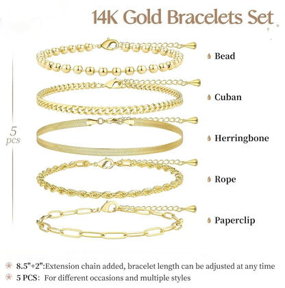 Gold Bracelets for Women Bracelets Set for Women Gold Bracelets Stack With Beaded, Cuban, Paperclip, Snake, Rope Gifts for Women